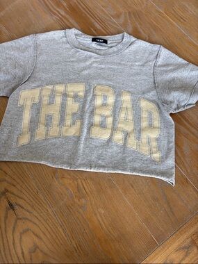 THE BAR Grey Crop Tee with Cream Lettering